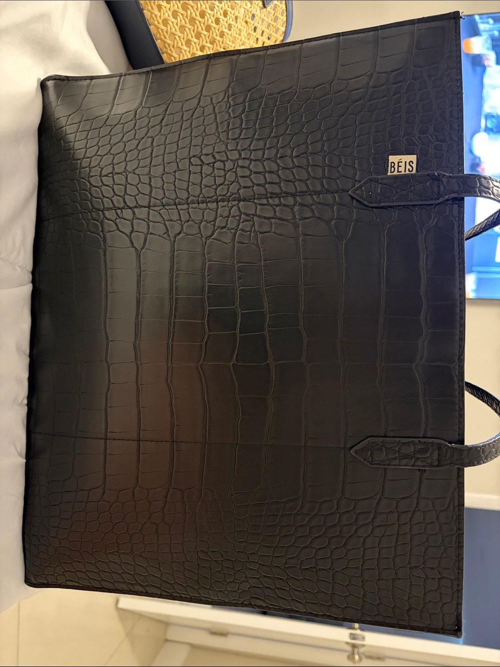BEIS Black Croc-Embossed Tote